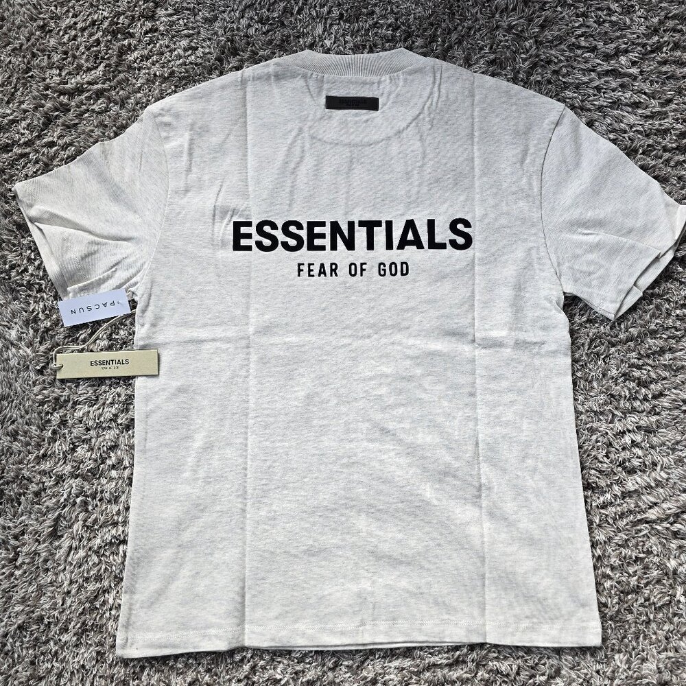 Fear of God ESSENTIALS Light Gray Tee with Black Logo